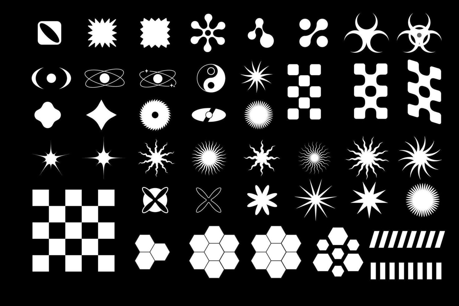 black Set fill white geometric figure y2k, 3d . for poster, banner. vector