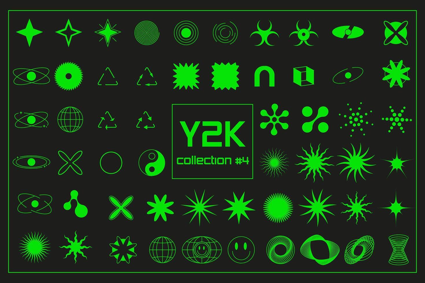 Set white fill neon green geometric figure y2k, 3d . for poster, banner. vector