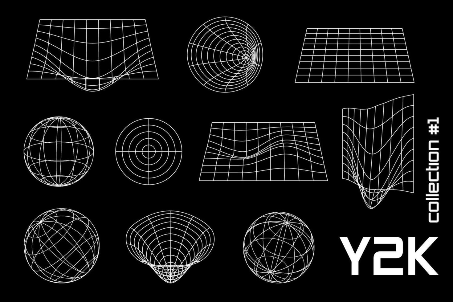 Set line black white y2k, 3d, frame, geometric shapes. for posters, banners. vector