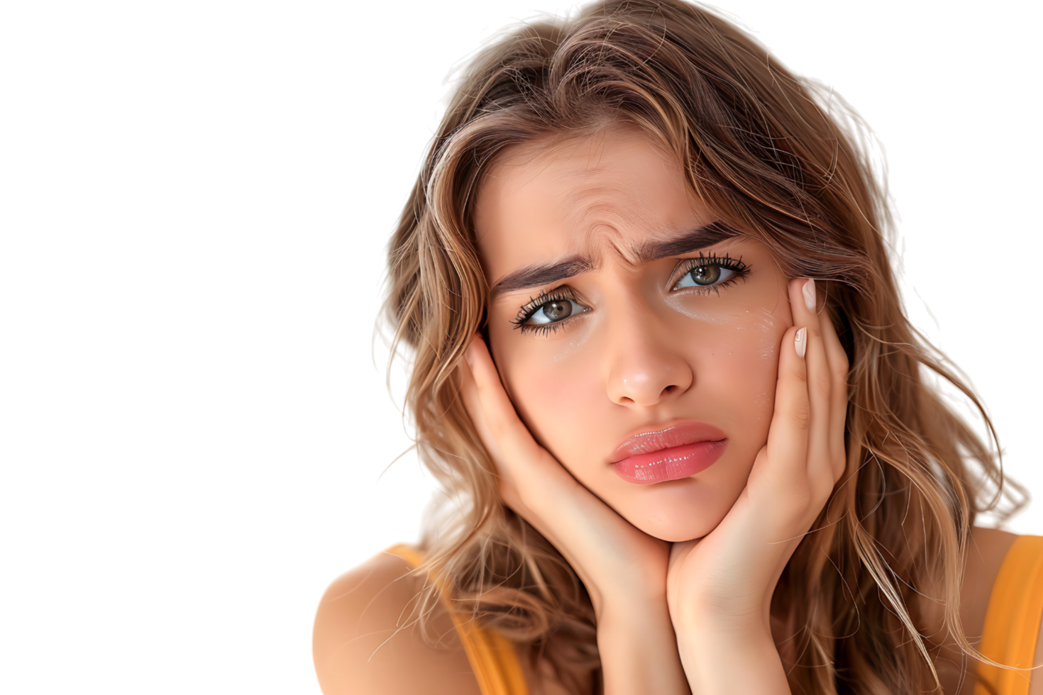 young male holding her cheek with hand, suffering from bad tooth ache on isolated transparent background png