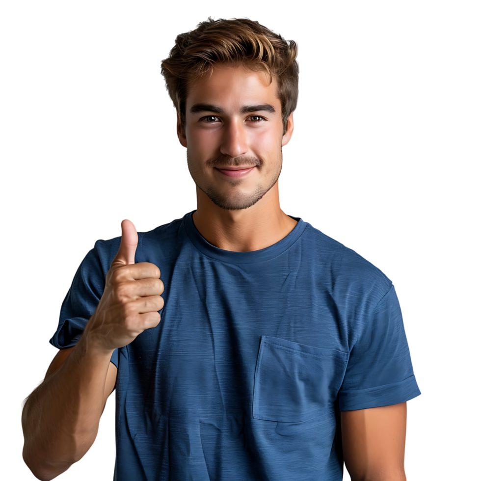 Happy young man doing thumbs up on isolated transparent background png