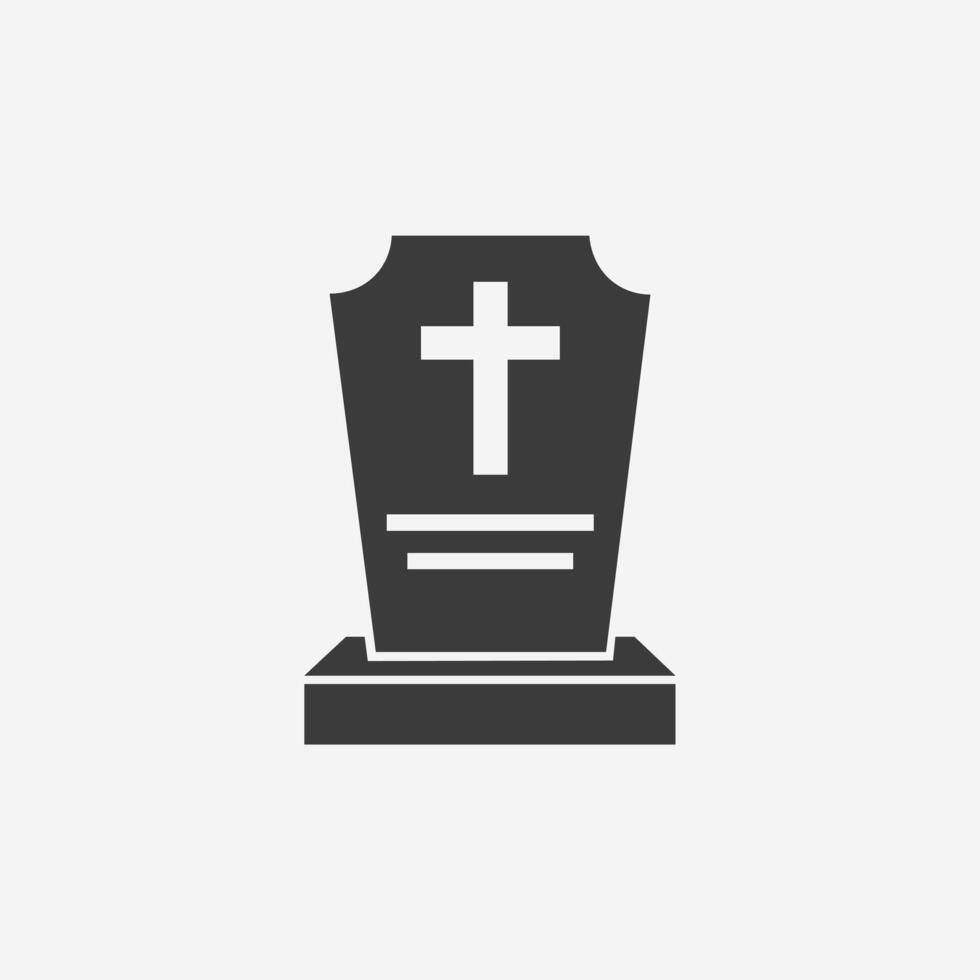 Coffin, Rip grave icon isolated. tombstone, funeral, graveyard, cross, gravestone symbol vector