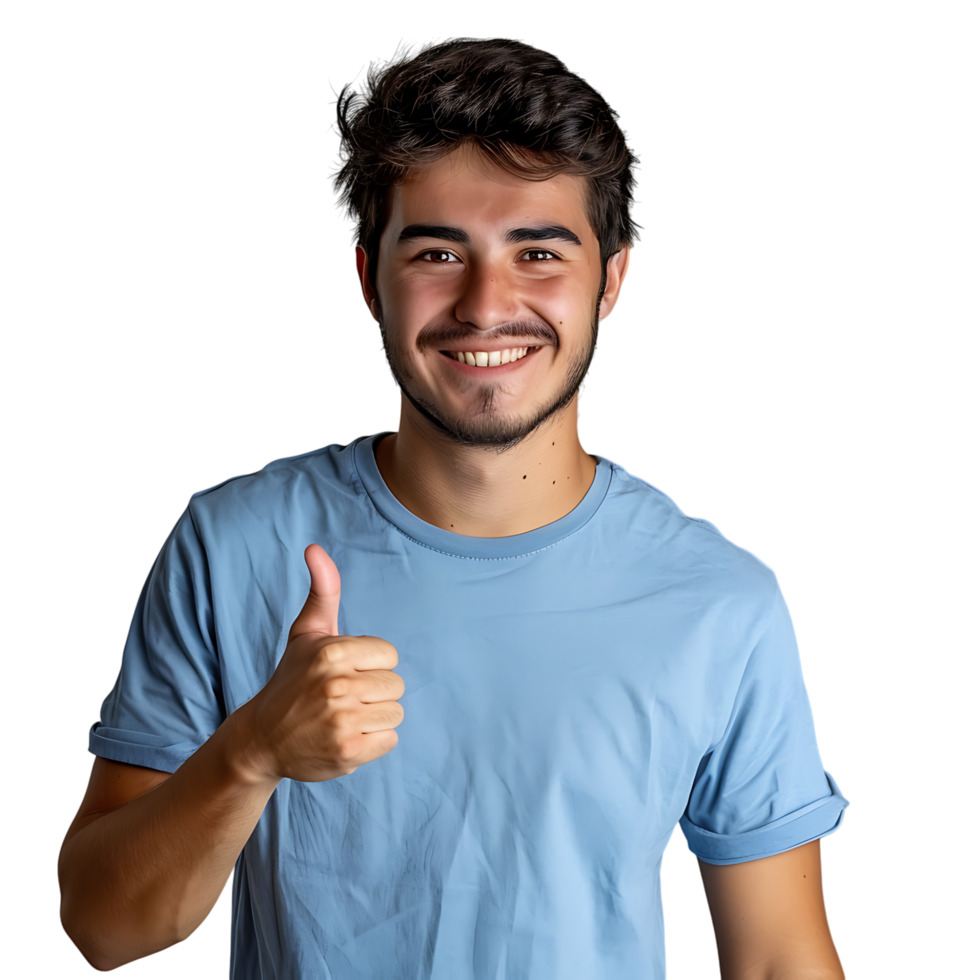 Happy young man doing thumbs up on isolated transparent background png
