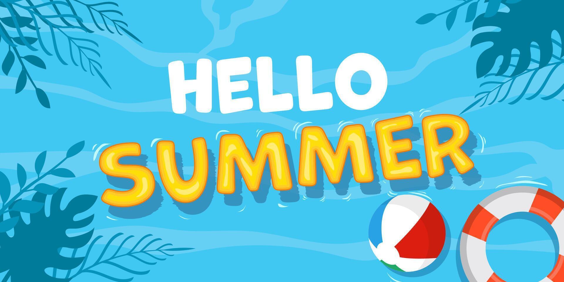 flat design hello summer horizontal banner illustration vector