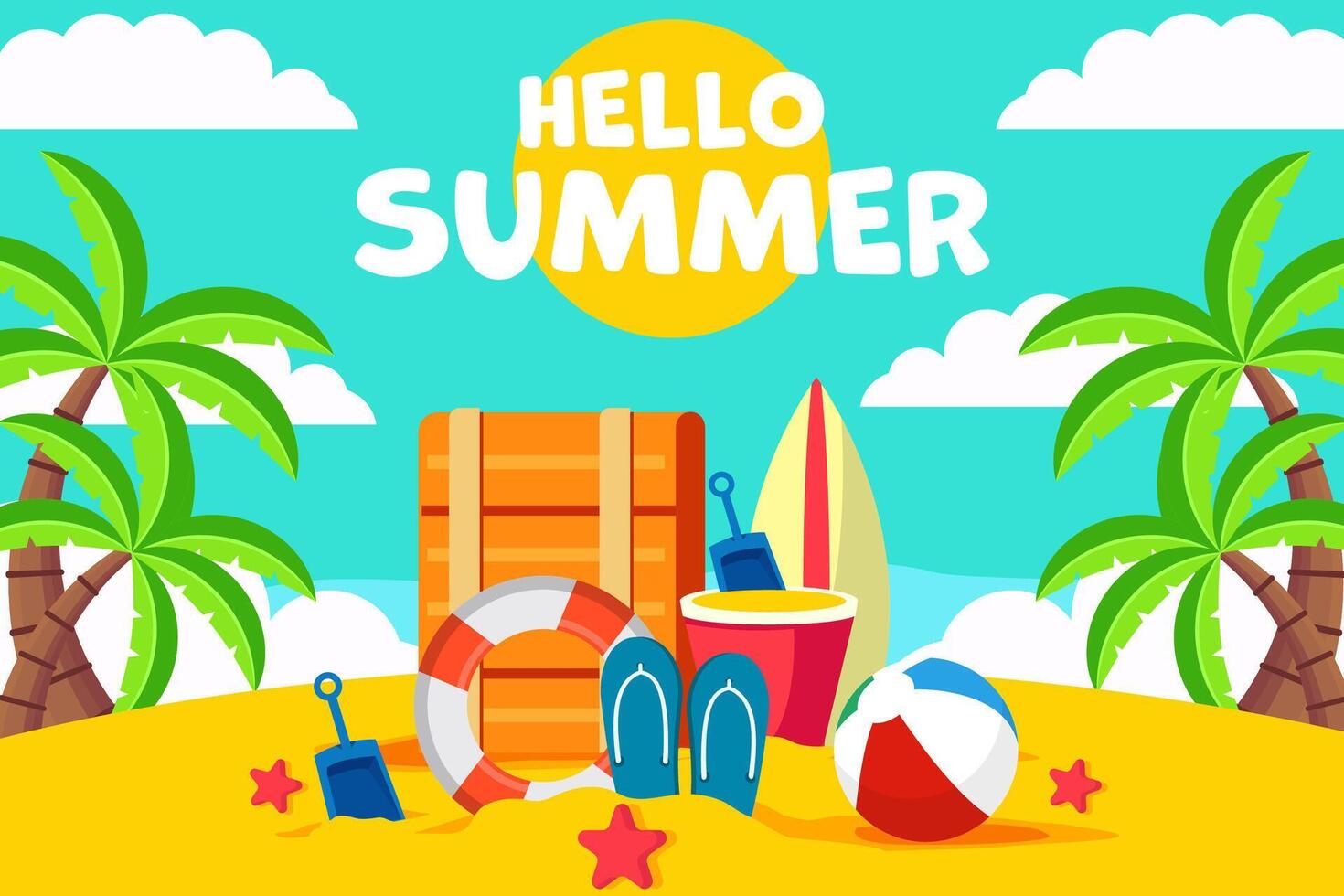 summer season beach background illustration in flat style vector