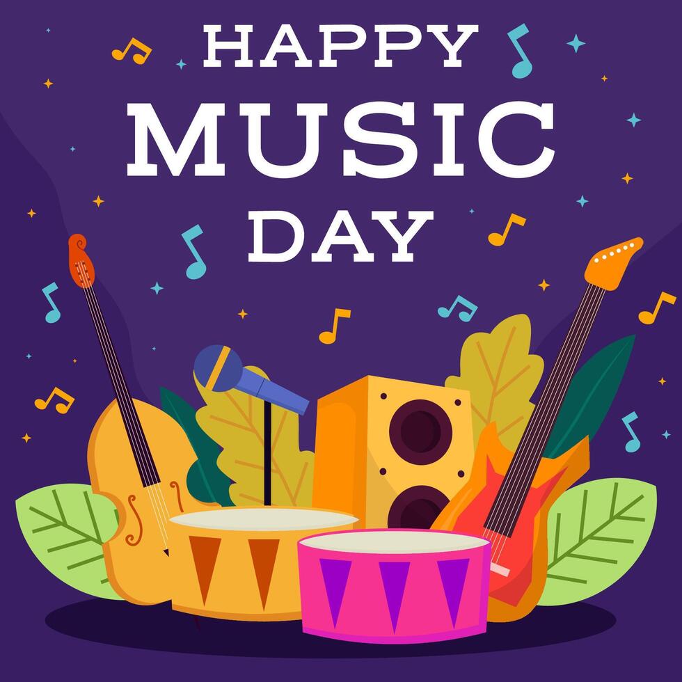 world music day illustration in flat design style vector