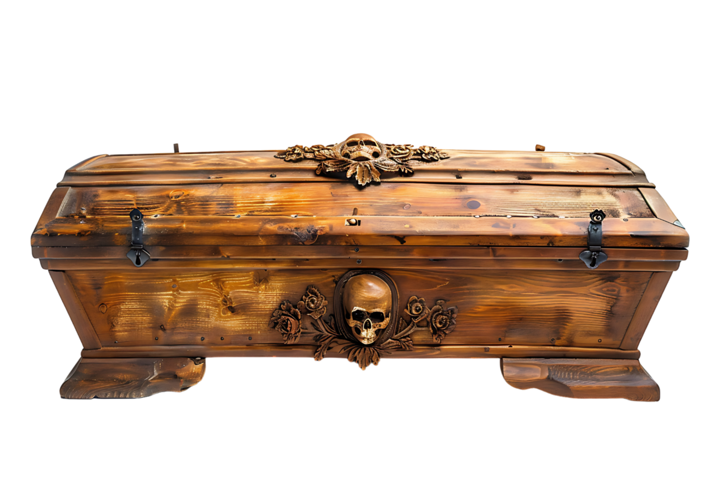 Opened wooden coffin on isolated transparent background png