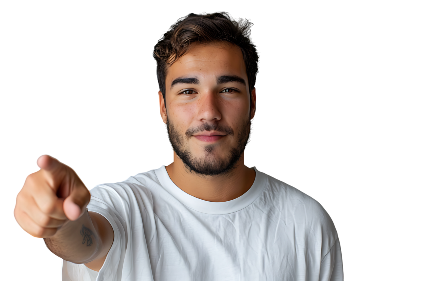 Portrait of man pointing at camera on isolated transparent background png