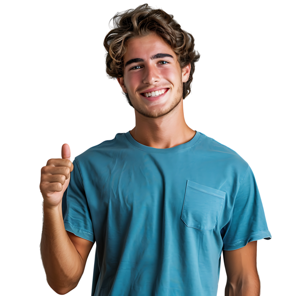 Happy young man doing thumbs up on isolated transparent background png