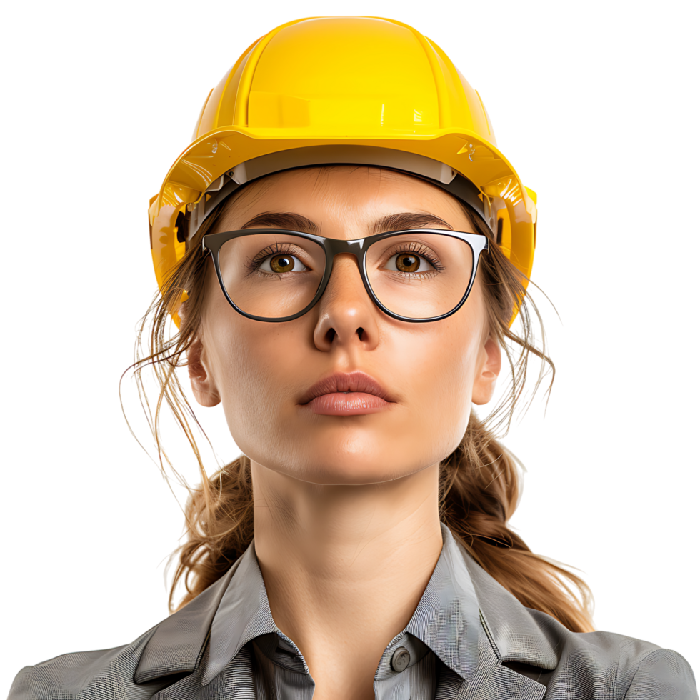 business woman architect in yellow helmet on isolated transparent background png