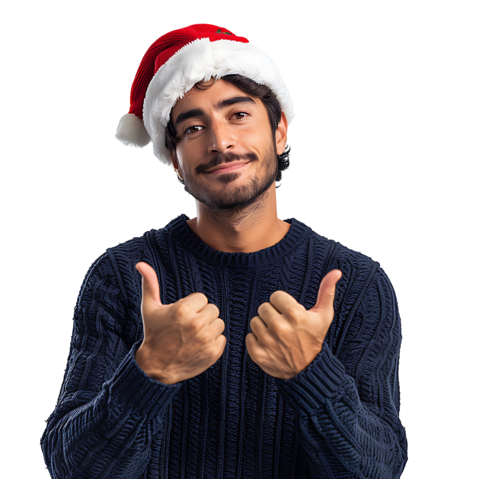 jovem homem vestindo uma Natal chapéu enquanto gesticulando em isolado transparente fundo png