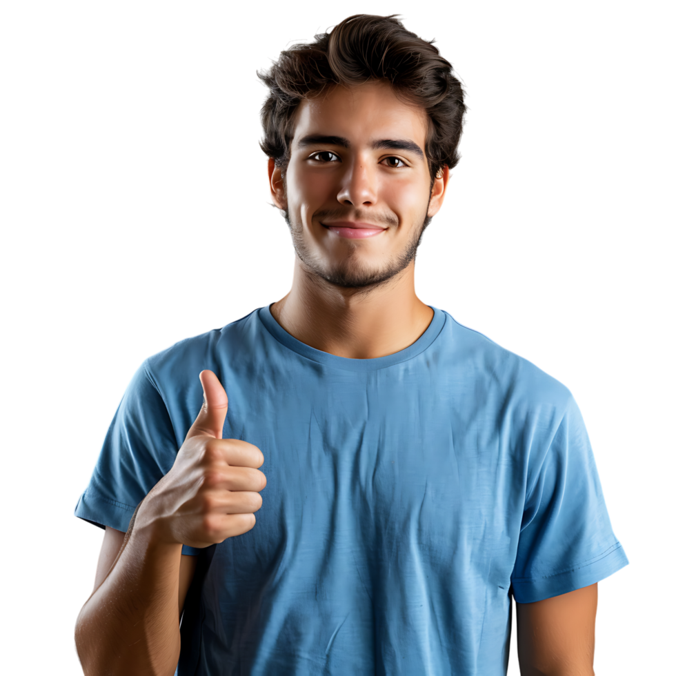Happy young man doing thumbs up on isolated transparent background png