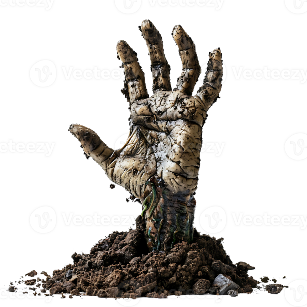 Zombie hand coming out of soil on isolated transparent background png