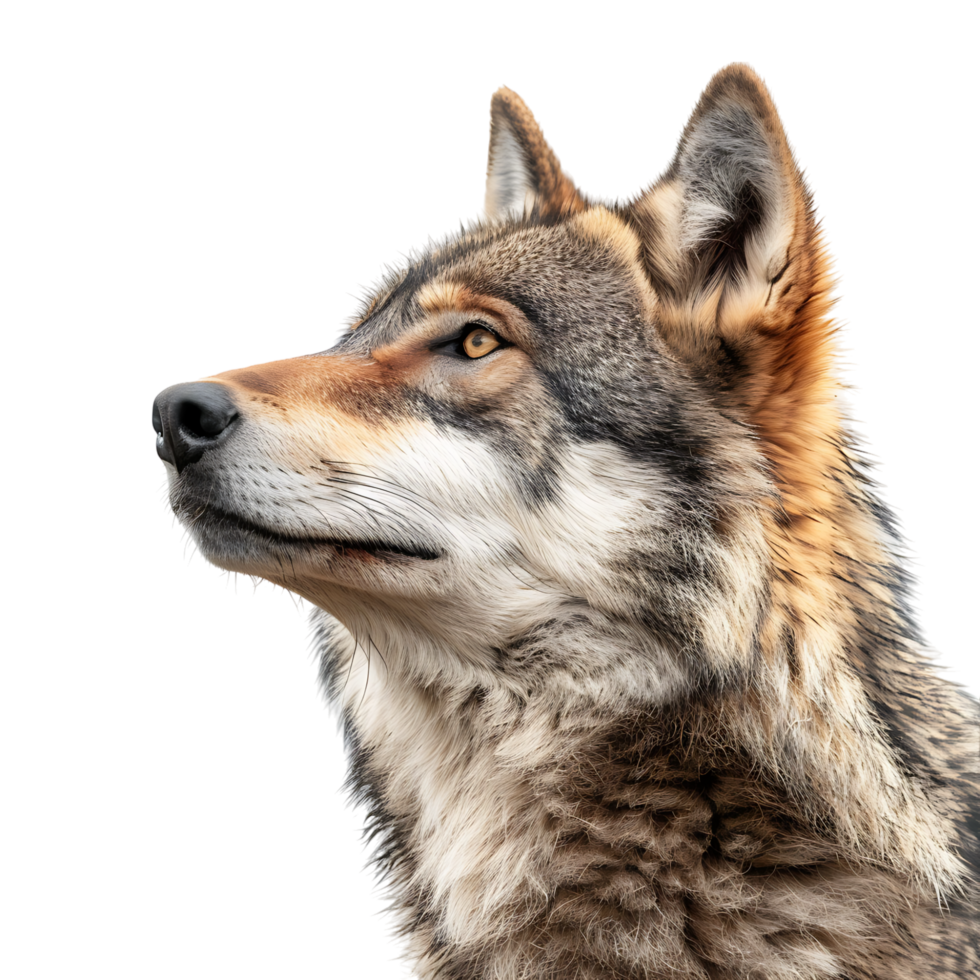 Wolf face shot side view on isolated transparent background png