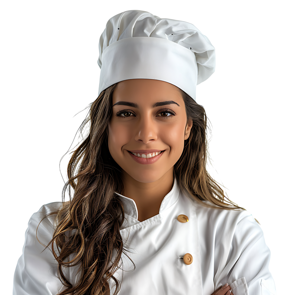 Young brazilian chef woman on isolated transparent background png