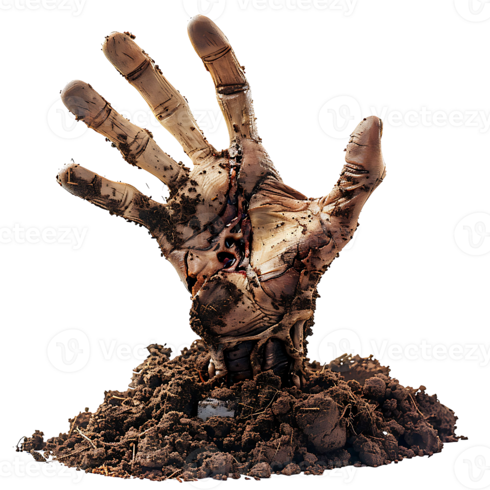 Zombie hand coming out of soil on isolated transparent background png