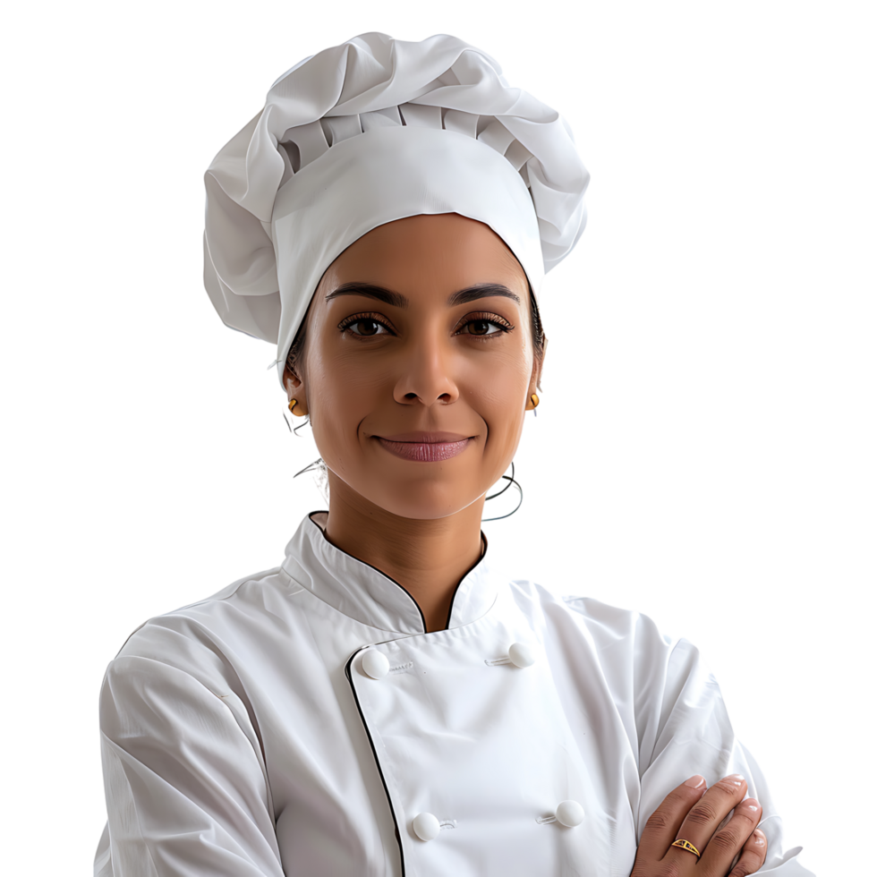 Young brazilian chef woman on isolated transparent background png