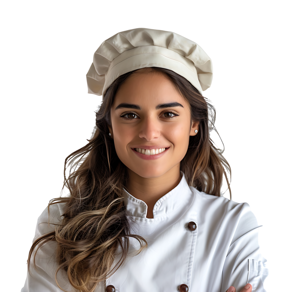 Young brazilian chef woman on isolated transparent background png