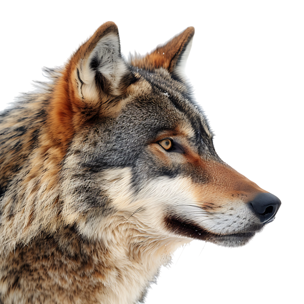 Wolf face shot side view on isolated transparent background png