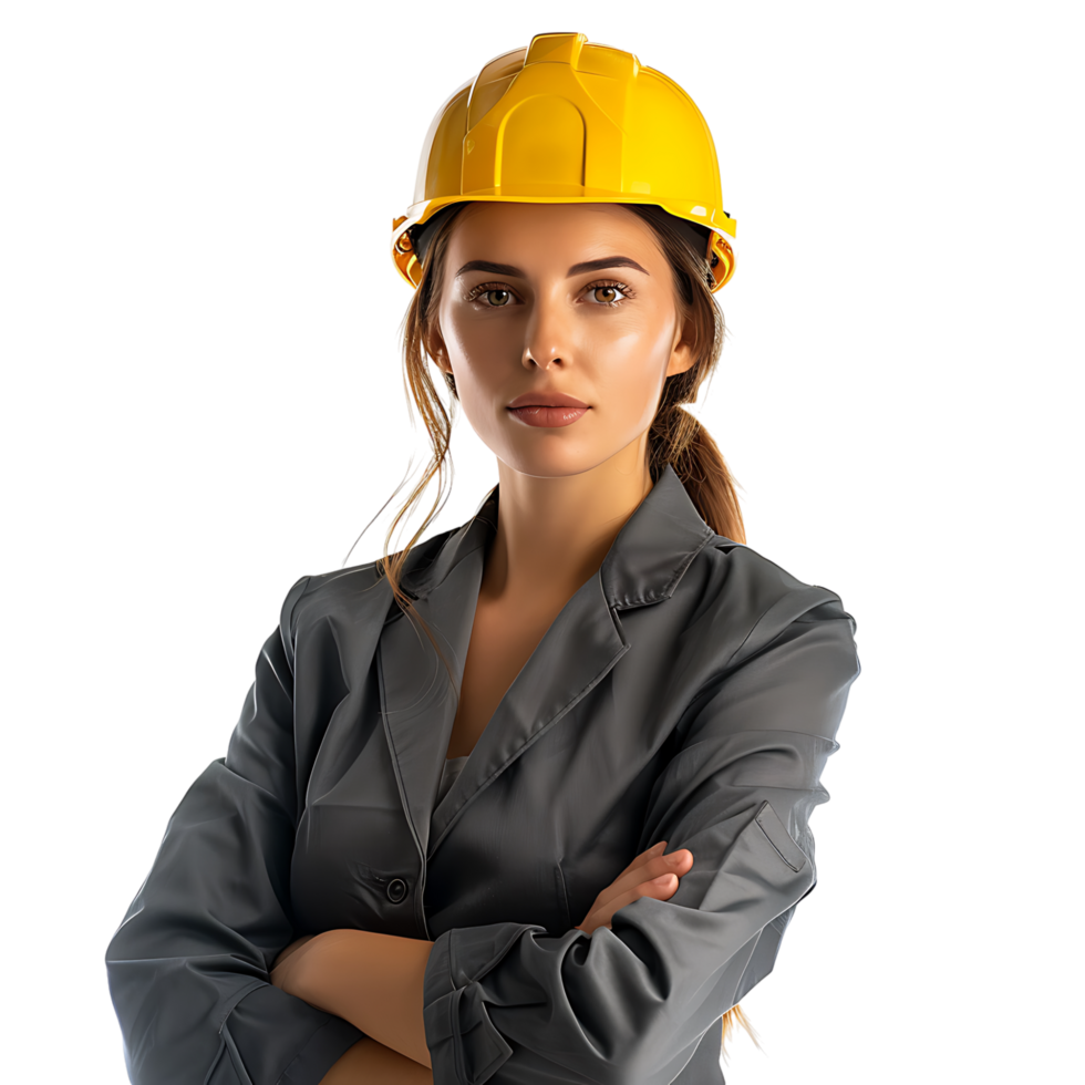 business woman architect in yellow helmet on isolated transparent background png