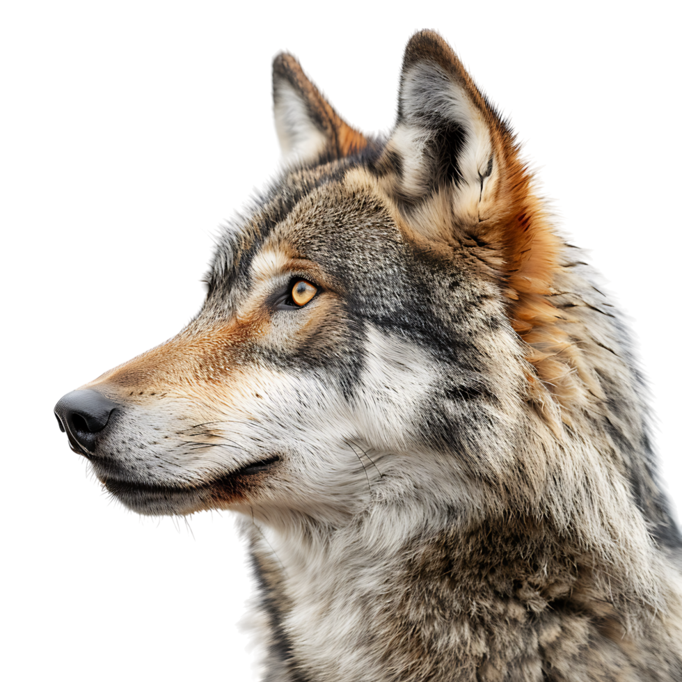 Wolf face shot side view on isolated transparent background png