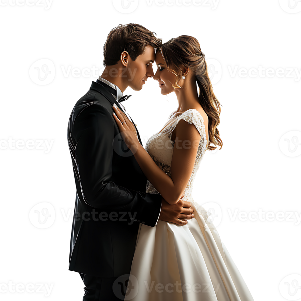 Bride and groom wedding pose on isolated transparent background png
