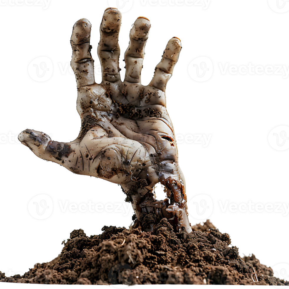 Zombie hand coming out of soil on isolated transparent background png