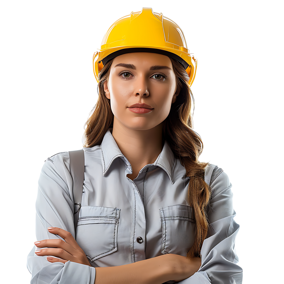 business woman architect in yellow helmet on isolated transparent background png