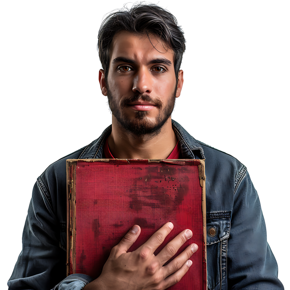 Man holding a book on isolated transparent background png