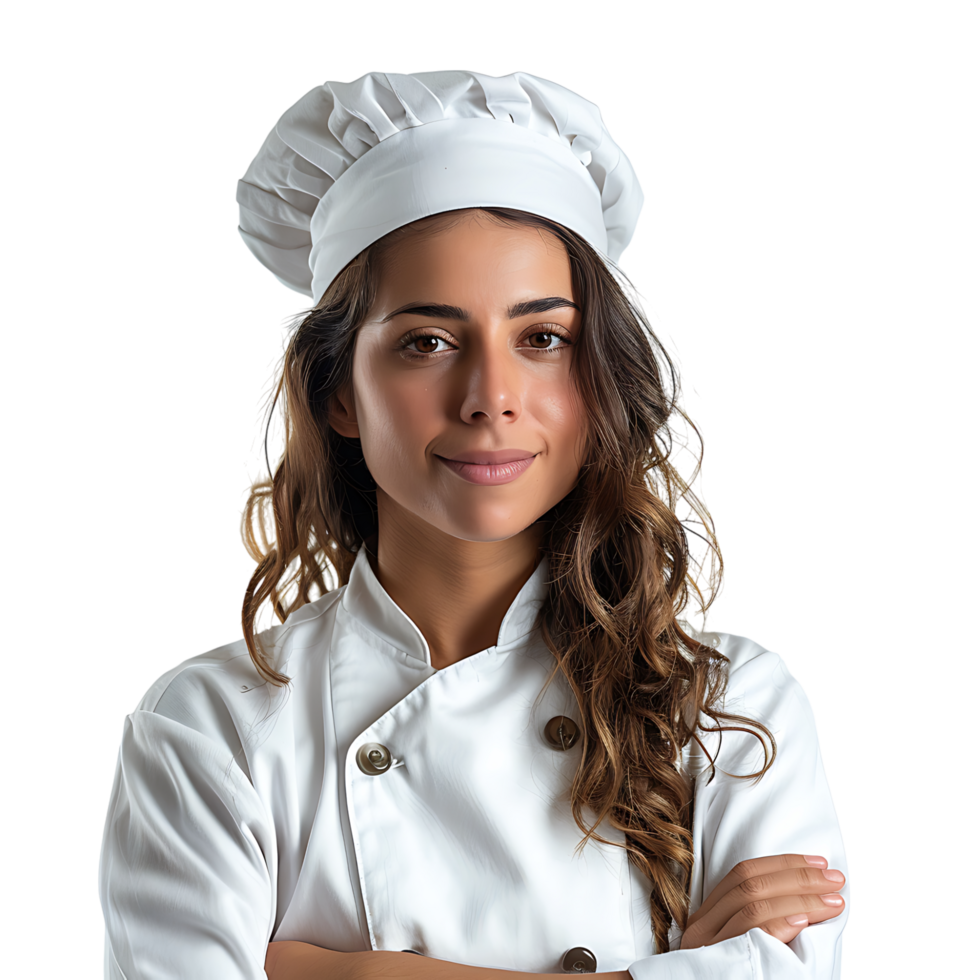 Young brazilian chef woman on isolated transparent background png