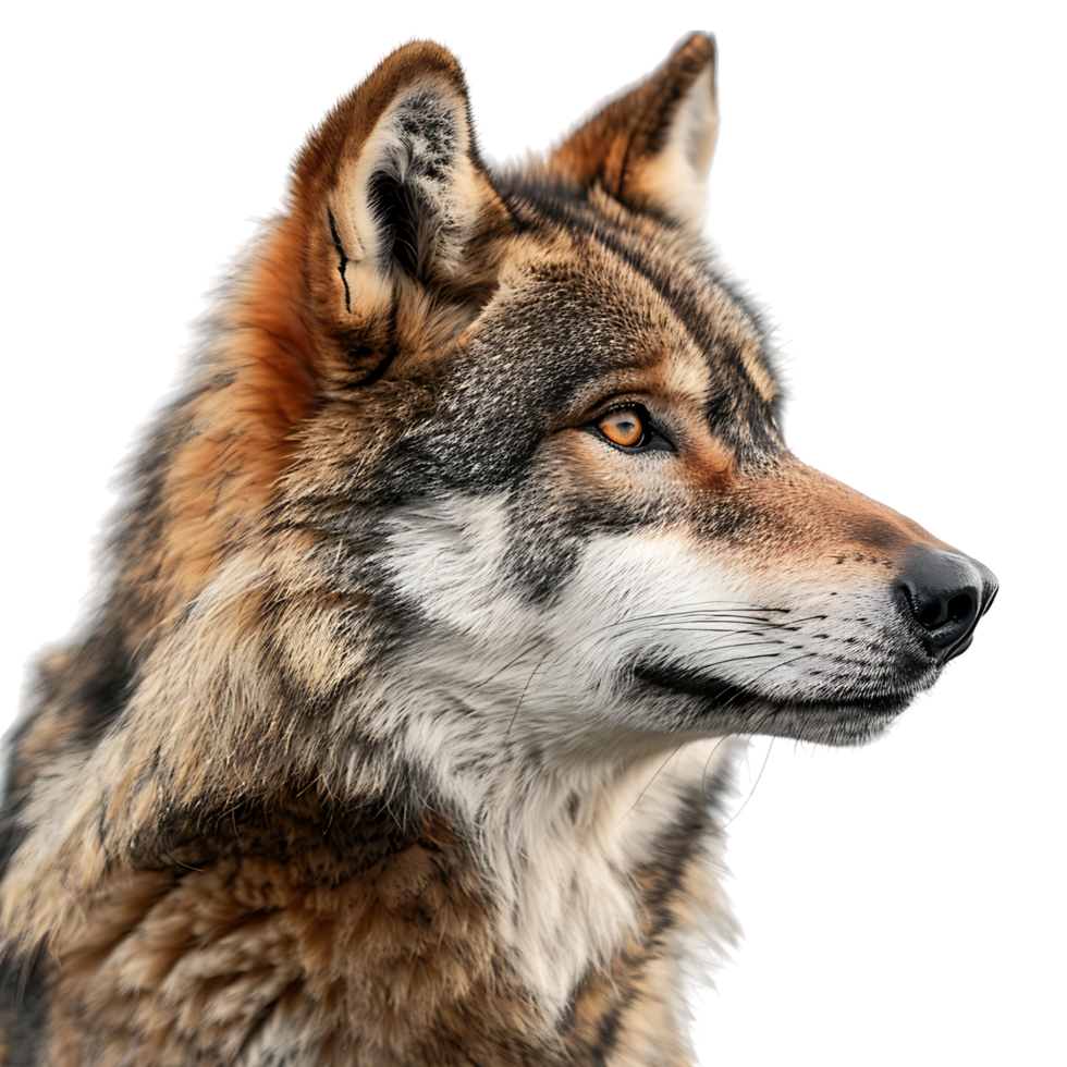 Wolf face shot side view on isolated transparent background png