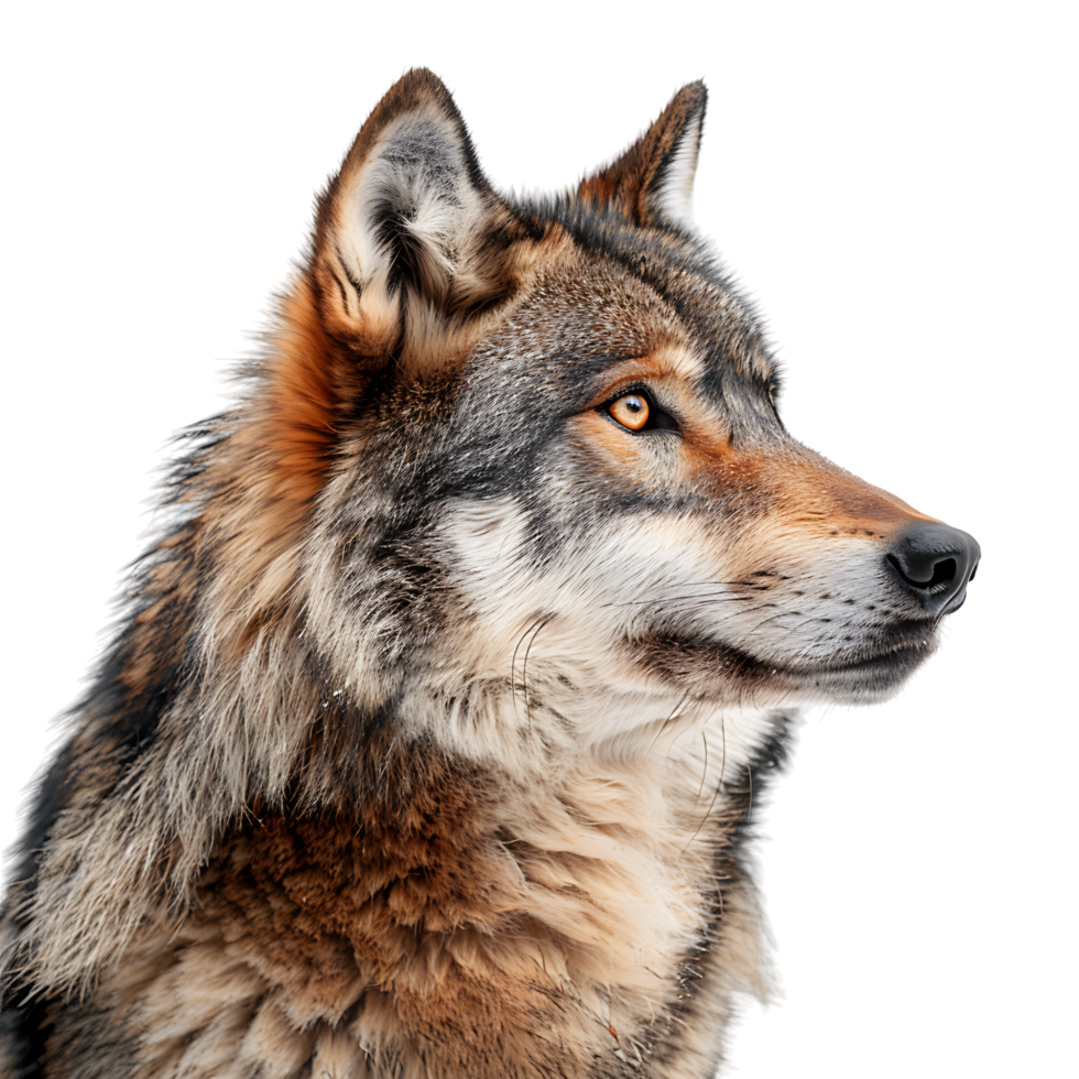 Wolf face shot side view on isolated transparent background png
