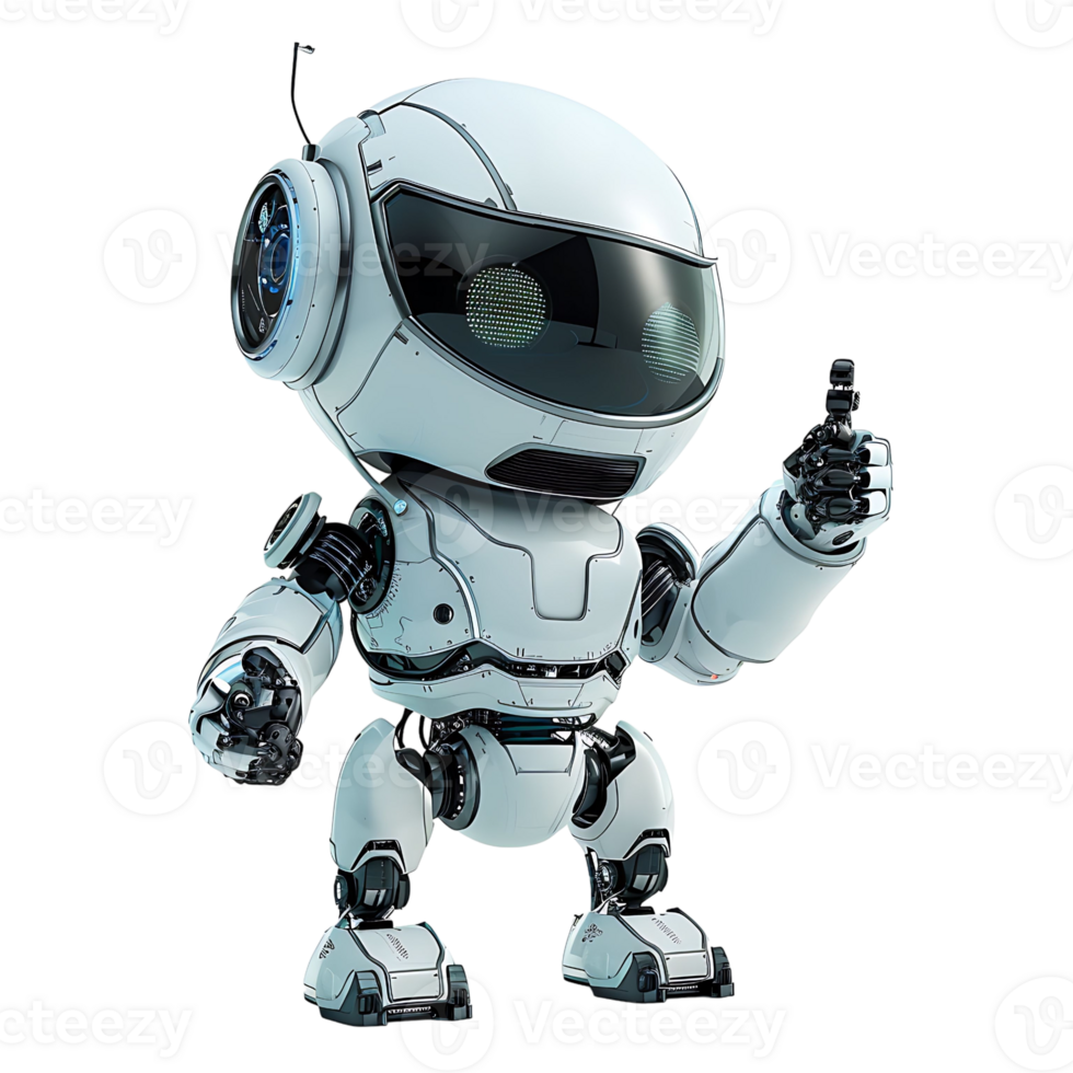 Cute ai robot chatbot thumbs up on isolated transparent background png