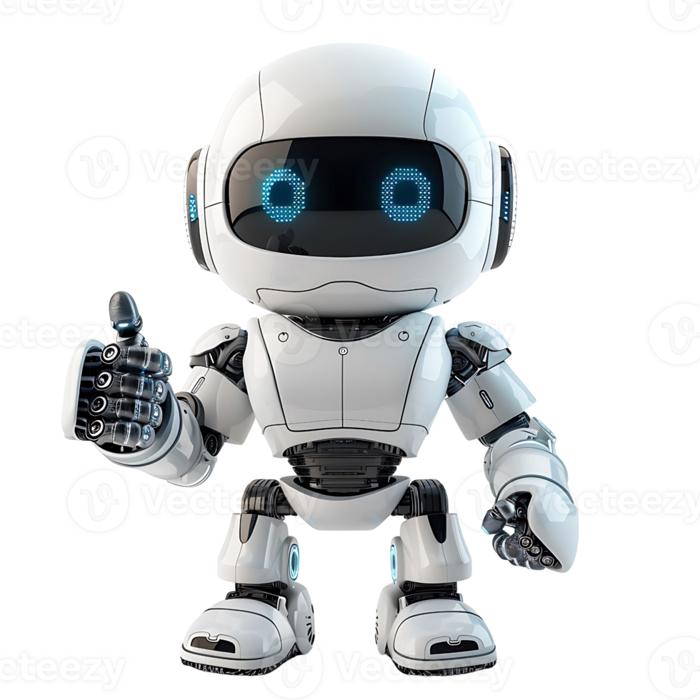Cute ai robot chatbot thumbs up on isolated transparent background png