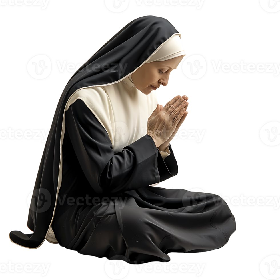 Nun praying on isolated transparent background png