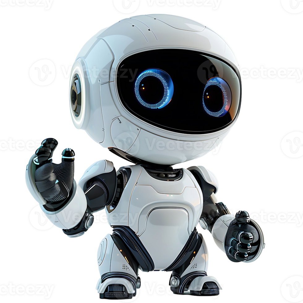 Cute ai robot chatbot thumbs up on isolated transparent background png