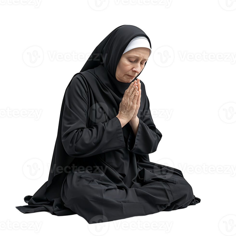 Nun praying on isolated transparent background png