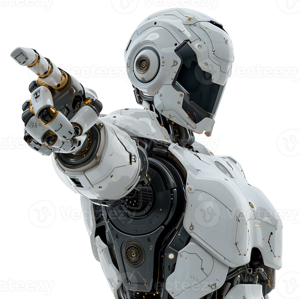 ai androide robot señalando mano a frente en aislado transparente antecedentes png