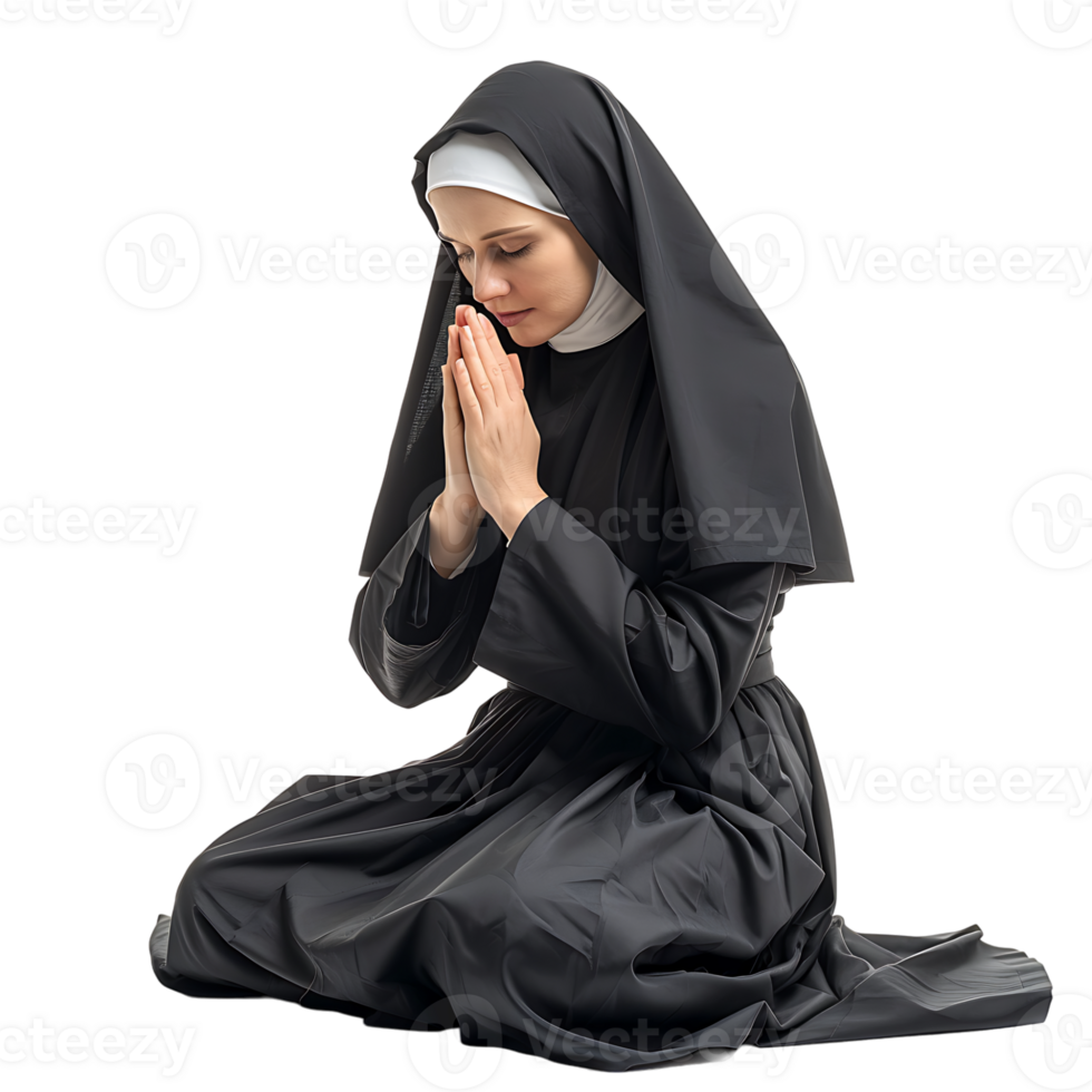 Nun praying on isolated transparent background png