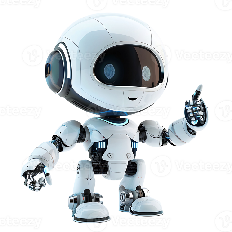 Cute ai robot chatbot thumbs up on isolated transparent background png