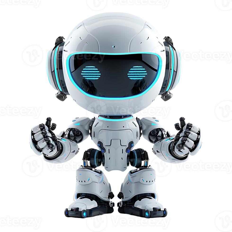 Cute ai robot chatbot thumbs up on isolated transparent background png