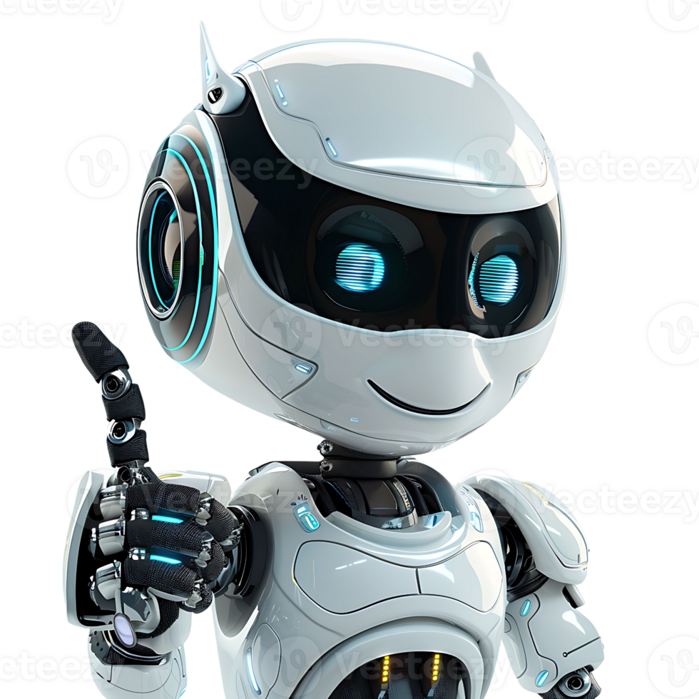 Cute ai robot chatbot thumbs up on isolated transparent background png