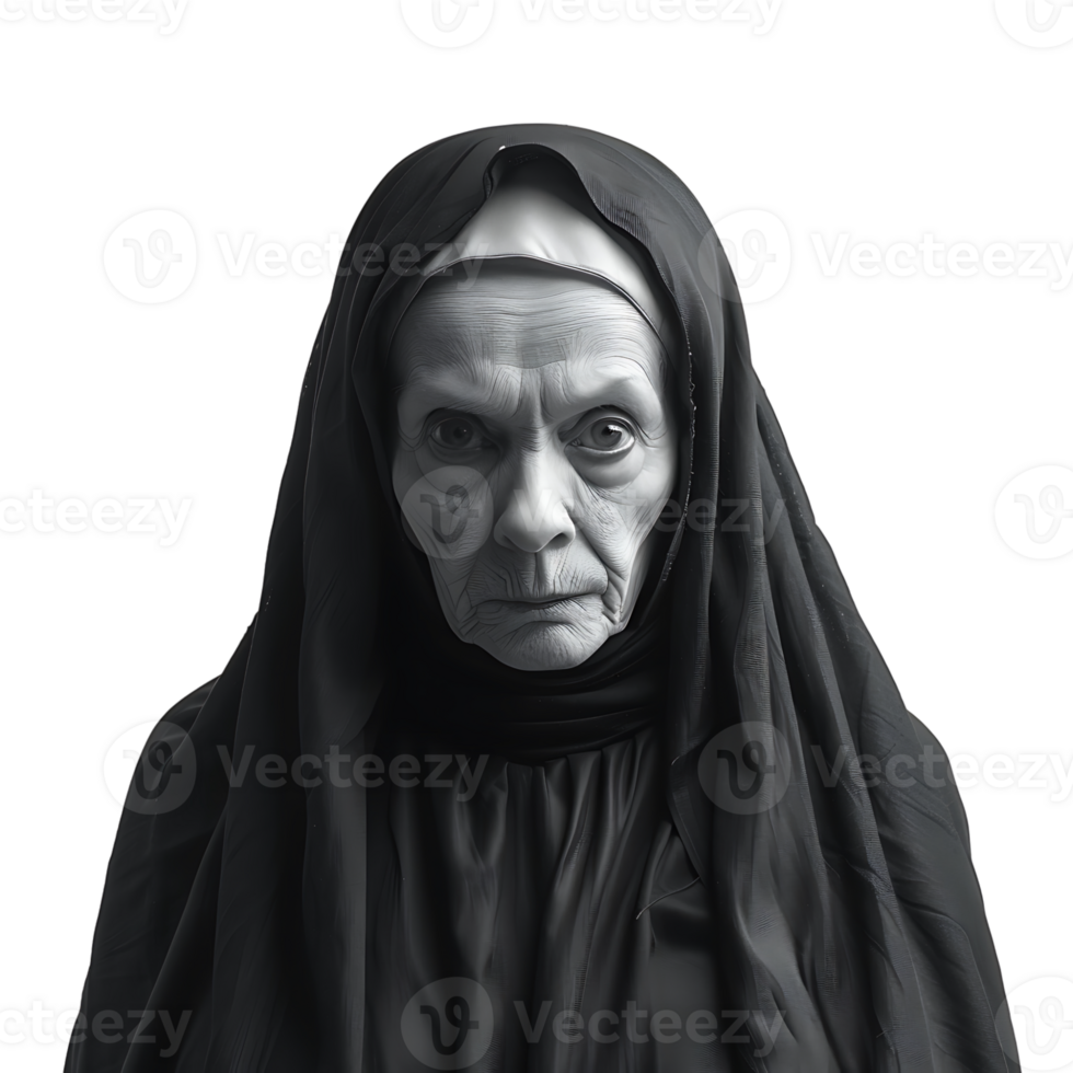 Evil scary nun on isolated transparent background png