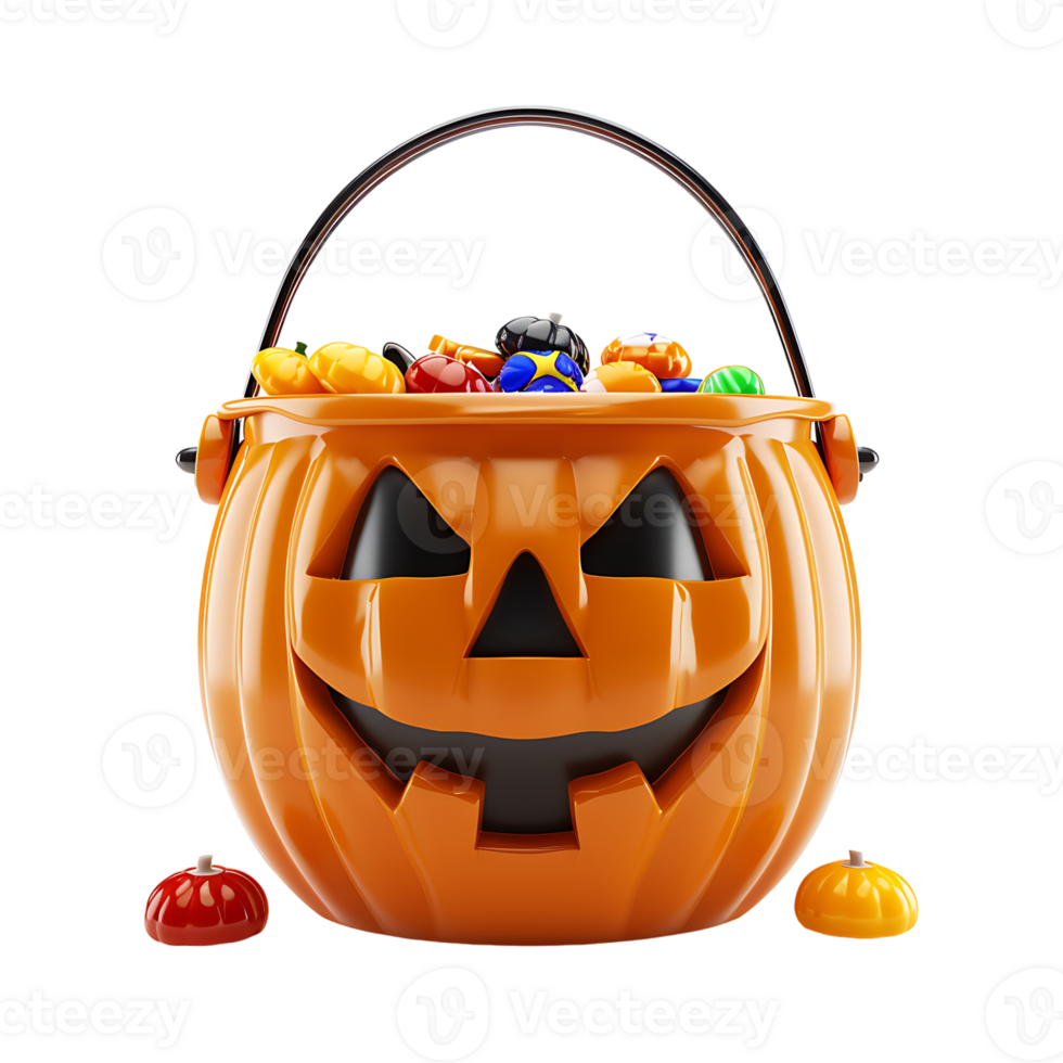 Trick or treat jack o lantern candy bucket on isolated transparent background png