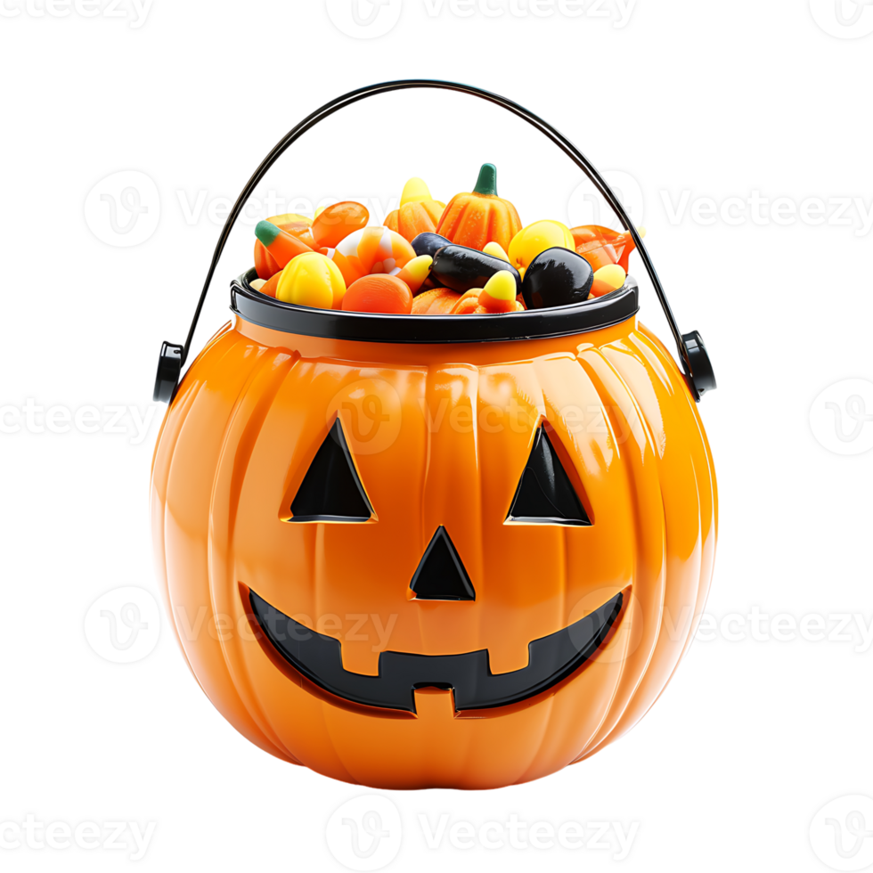 Trick or treat jack o lantern candy bucket on isolated transparent background png