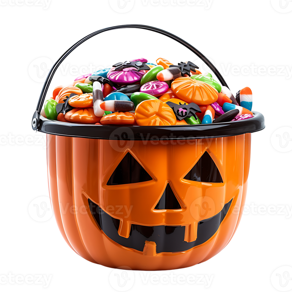 Trick or treat jack o lantern candy bucket on isolated transparent background png