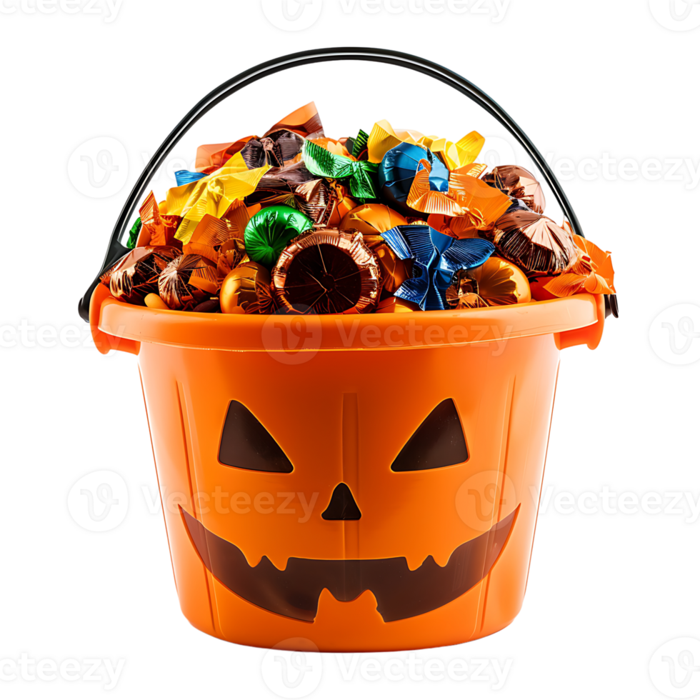 Trick or treat jack o lantern candy bucket on isolated transparent background png
