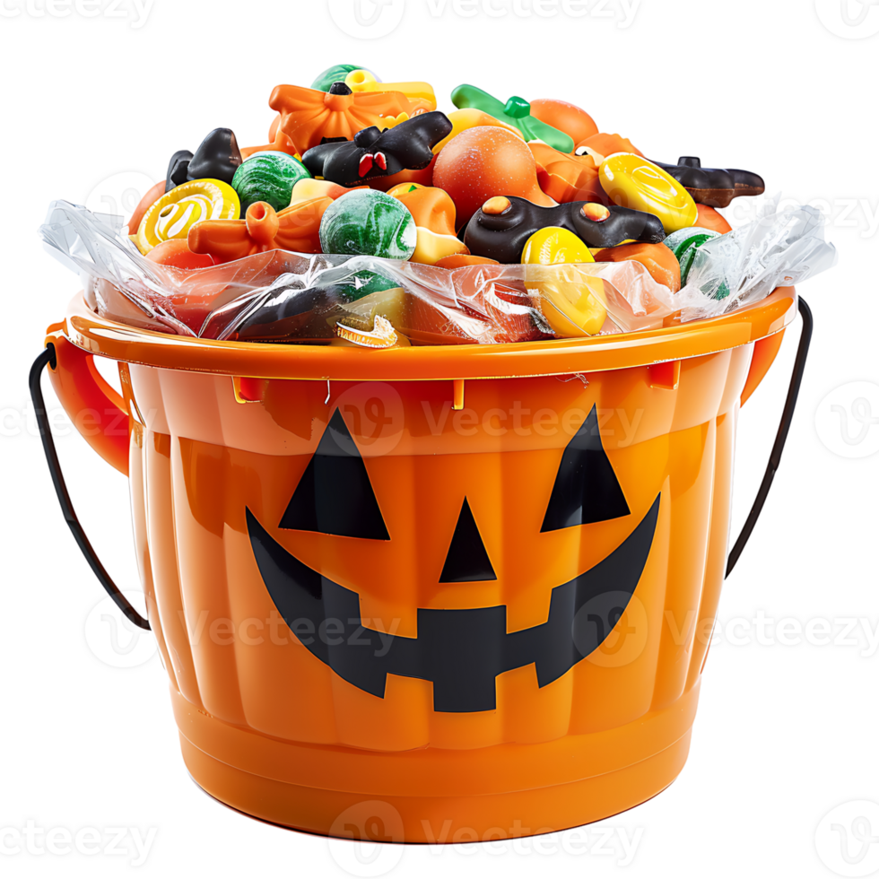 Trick or treat jack o lantern candy bucket on isolated transparent background png