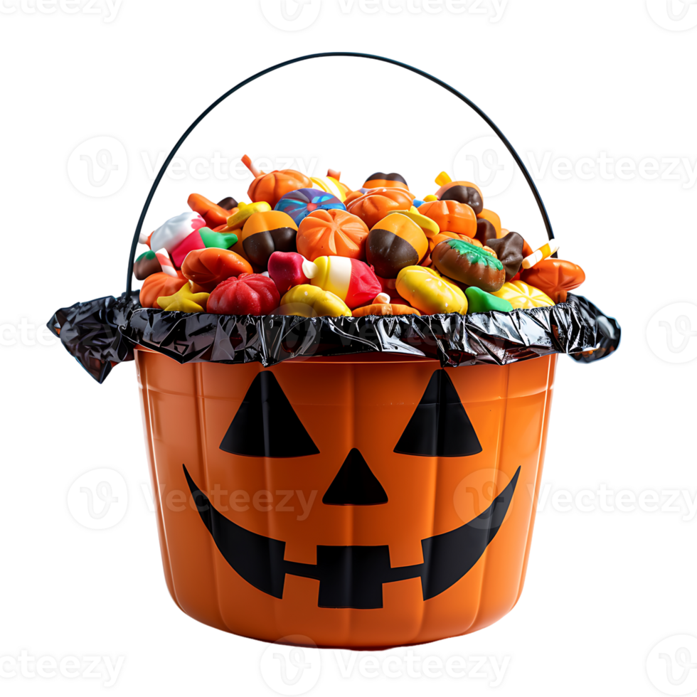 Trick or treat jack o lantern candy bucket on isolated transparent background png