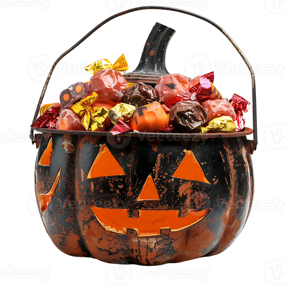 Trick or treat jack o lantern candy bucket on isolated transparent background png